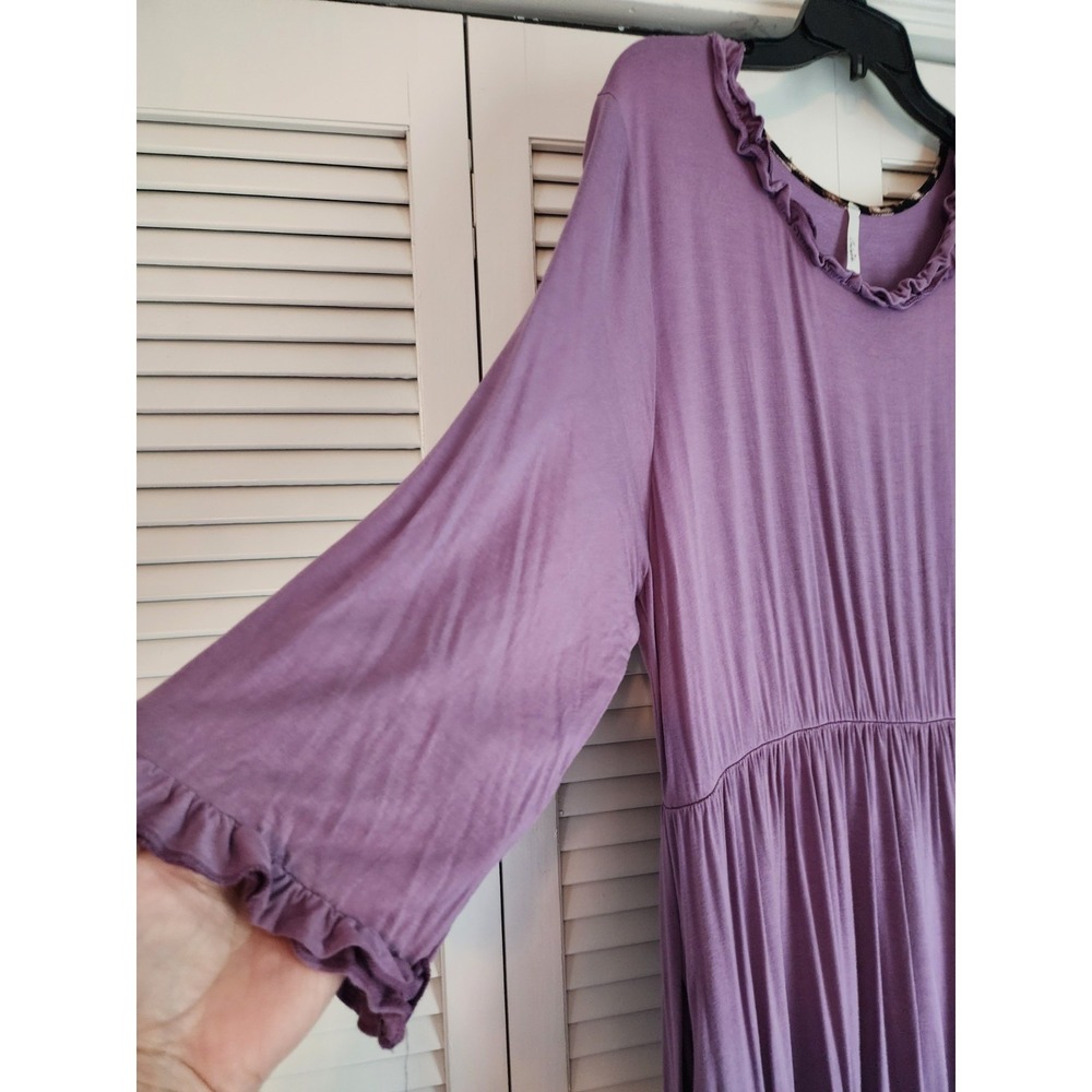 Celeste 3XL Lavender Ruffle Trim Tiered Midi Dress Modest Boho Cottagecore Knit - Picture 2 of 8